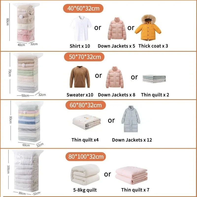 1-5pcs Thick Vacuum Compression Bag No Need Pump Cubic Large Plastic Vacuum Bags Quilt Clothes Storage Bags Travel Packing Bag