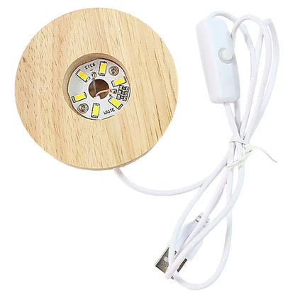 10-1PCS Handmade LED Wood Display Base USB Round Wooden Night Lamp Base Bedroom Resin Ornament Stand DIY Night Light