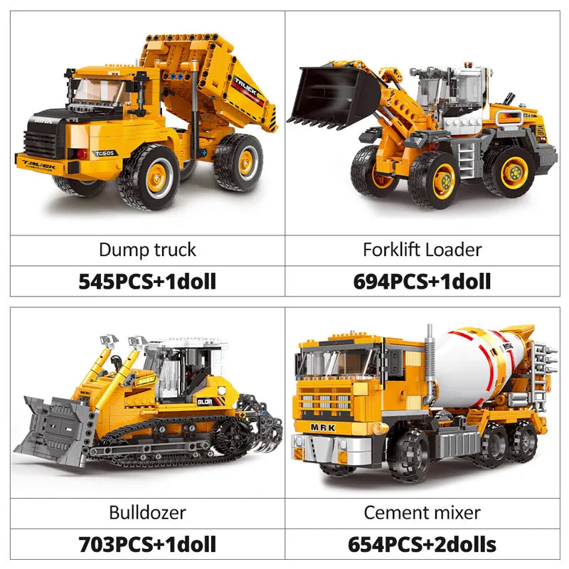 ZKZC City Engineering Vehicle Excavating Machine Building Block Dump Truck Hang Vehicle Brick Toys Series Children Gifts