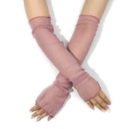 Summer Fashion Lady Gauze Sun Protection Sleeves Gloves Women Thin Long Fingerless Arm Warmers Sunscreen UV Breathable Mittens
