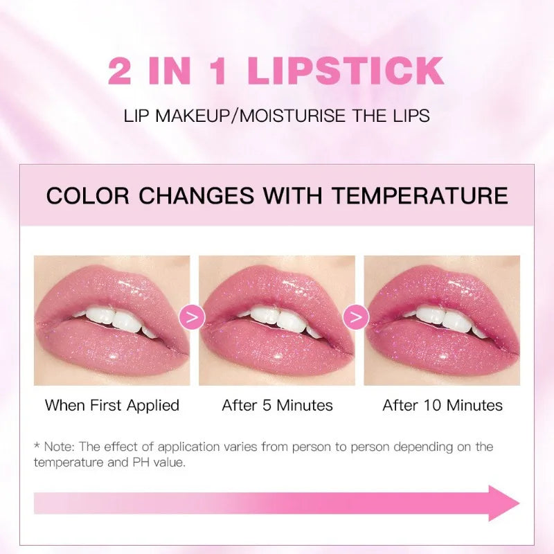 Soft Jelly Lipstick Color Changing Glossy Hydrating Moisturizing Glitter Lip Stick Sparkling Sequins Turning Red Shade Lip Balm