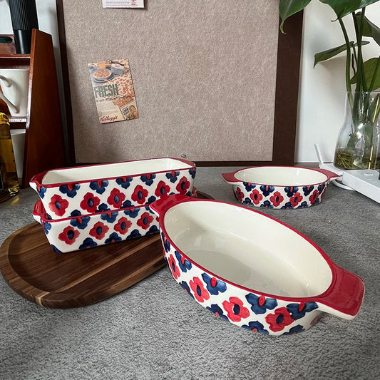 Rectangular Oval Bakeware Pan With Handle Ceramic Baking Dish Roasting Lasagna Pan Kitchen Salad Cheese Baked Pan