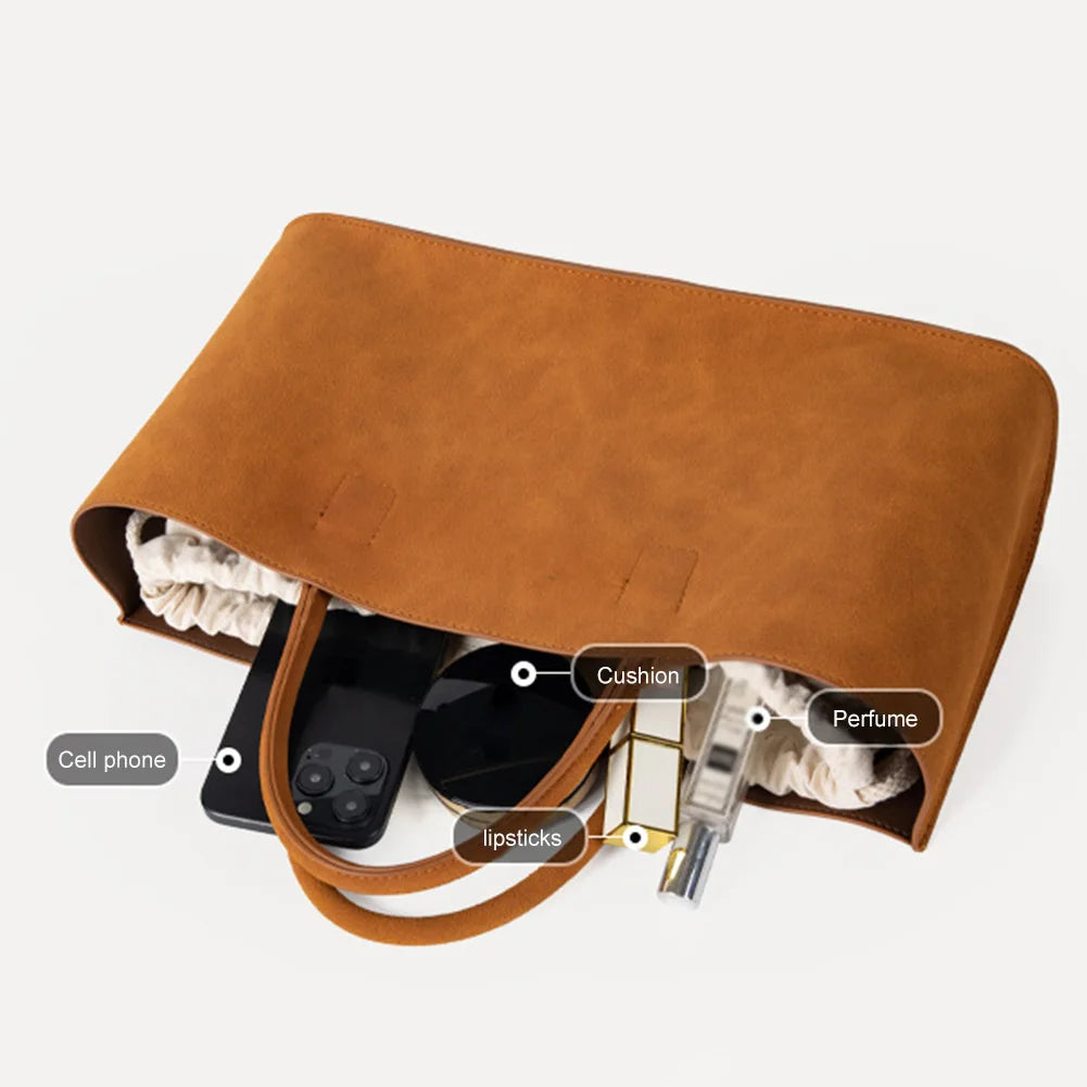 Tote Bag for Women Large Capacity Handbag with Multi Pocket Suede Top Handle Bag Solid Satchel Purse Shopping Commuter Bag