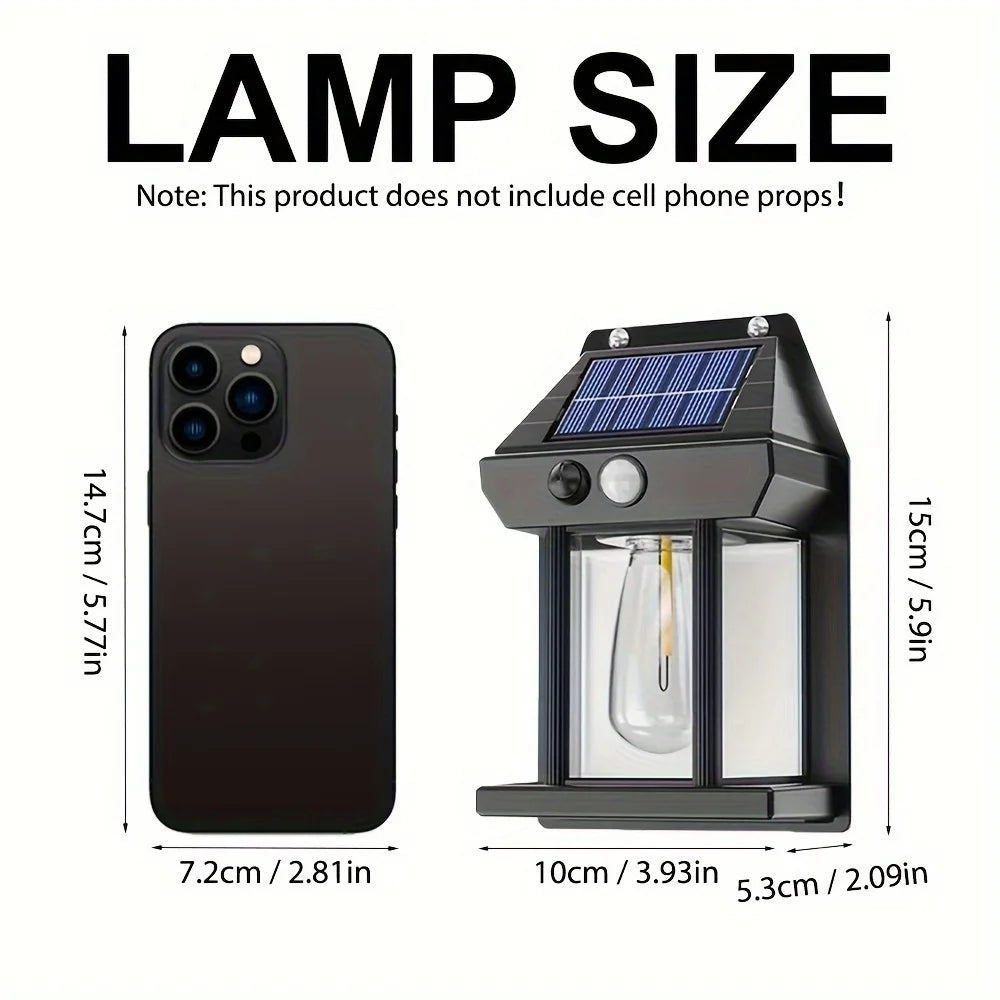 Solar Tungsten Filament Wall Lamp Outdoor Motion Sensor 3 Modes Automatic Lighting Lantern Garden Courtyard Garage Night Lights