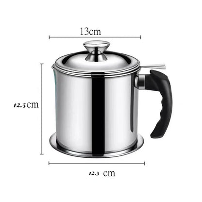 1.3L Stainless Steel Household Oil Filter Pot Lard Strainer Tank Container Jug Large Capacity Storage Can Kitchen Cooking Tools