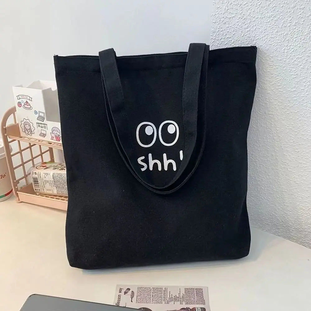 Simple Letter Printed Canvas Handbag Canvas Large Capacity Underarm Bag Shopping Bag Women Girls