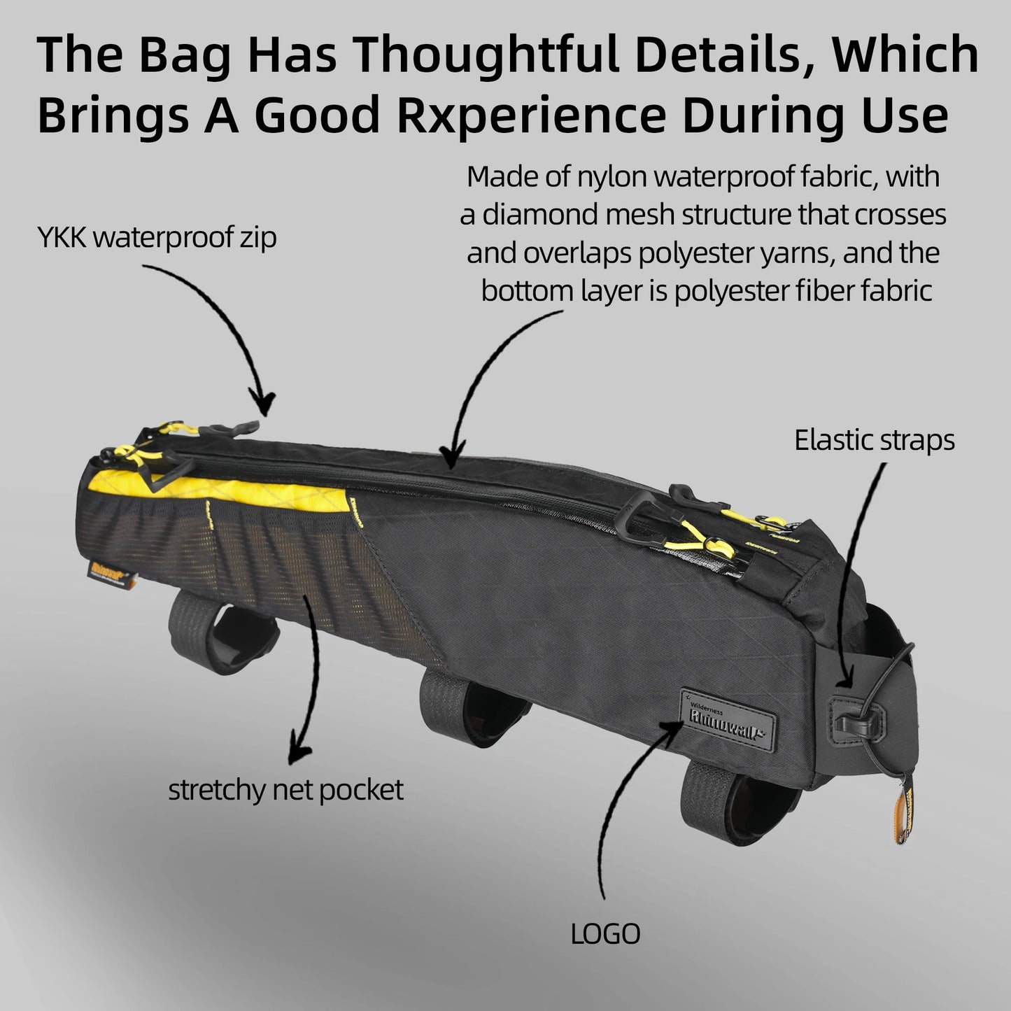 Rhinowalk BIke Extra Long  Top Tube Bag Large Water-Resistant Bikepacking For MTB&Road Bike With 18 Inch Or Larger Frame Length