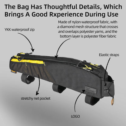 Rhinowalk BIke Extra Long  Top Tube Bag Large Water-Resistant Bikepacking For MTB&Road Bike With 18 Inch Or Larger Frame Length