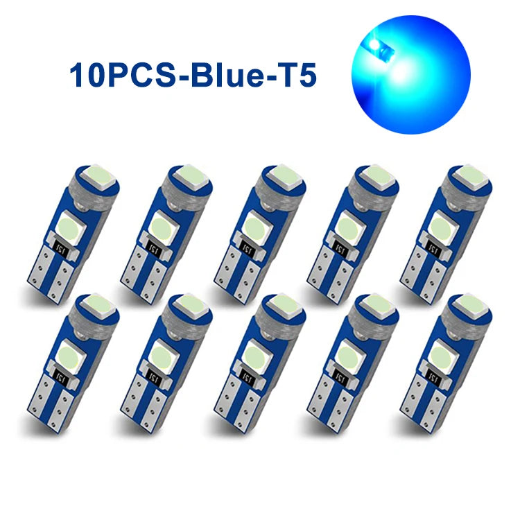 10pcs T5 Led Bulb 3SMD 3030 Chips Super Bright Car Board Instrument Panel Lamp Auto Dashboard Warming Indicator Wedge Light 12V