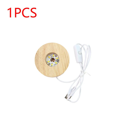 10-1PCS Handmade LED Wood Display Base USB Round Wooden Night Lamp Base Bedroom Resin Ornament Stand DIY Night Light