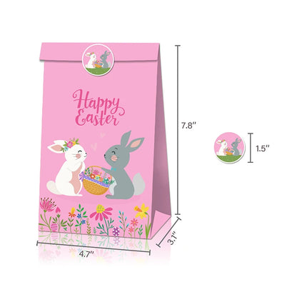 12pcs Happy Easter Party Gift Bags cartoon Egg Bunny Printed Paper candy Bag Easter Party Decoration Kids Gift Packaging Bag