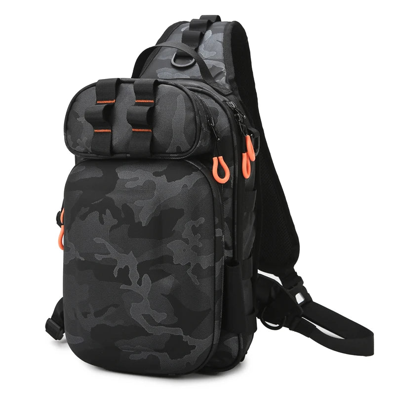 Tactical Fishing Sling Shoulder Bag with Rod Holder Large Storage Outdoor Hiking Climbing Camping Rucksack Chest Fanny Pack