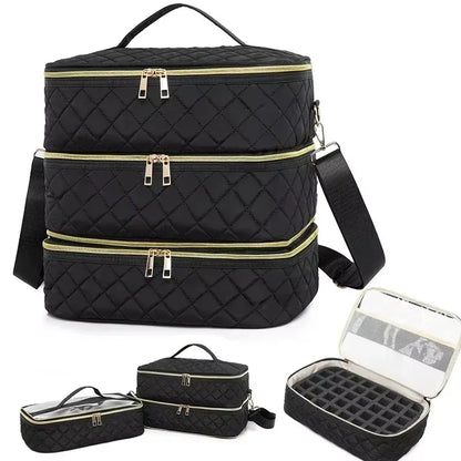 80Bottles Nail Polish Storage Bag Portable Cosmetic Large Shoulder Bag Organizer for Travel Nail Salon 3 Layer Essential Oil Bag