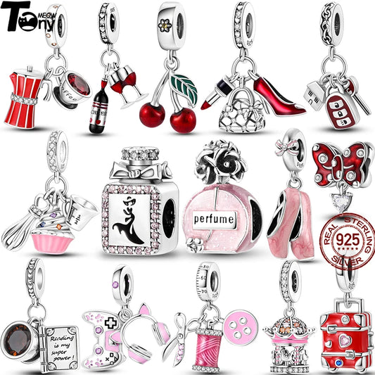 Pink Girl 925 Sterling Silver Charm Perfume Beads Life Articles Pendants Fit Original Bracelets For Women Gift DIY Jewelry