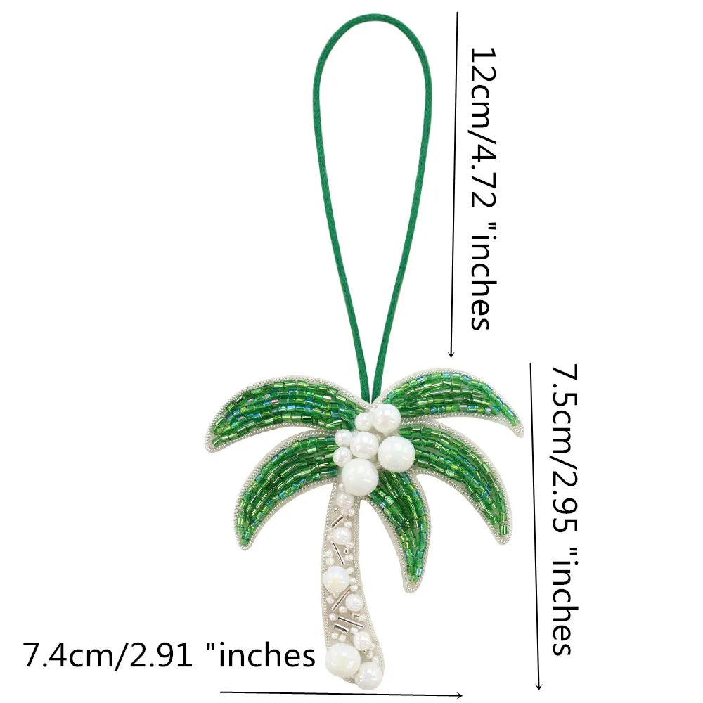 3D Handmade Rhinestone Beaded Coconut tree, butterfly hanging rope Patches Crystal Bag lanyard Patch beading Applique Patch