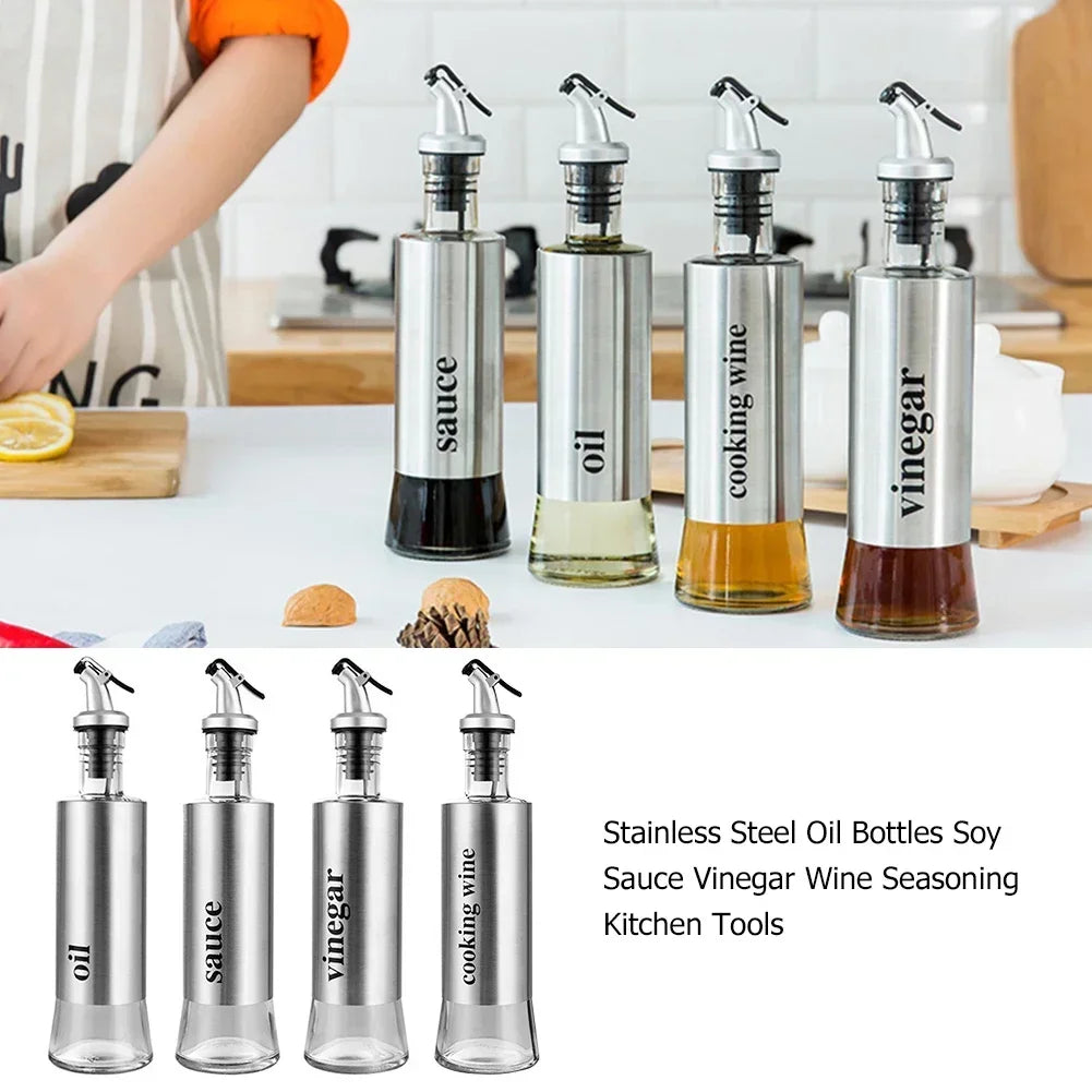 Stainless Steel Oil Bottle No-drip Bottles Soy Cruet Sauce Vinegar Condiment Dispenser Sturdy Seasoning Jars Kitchen Accessories