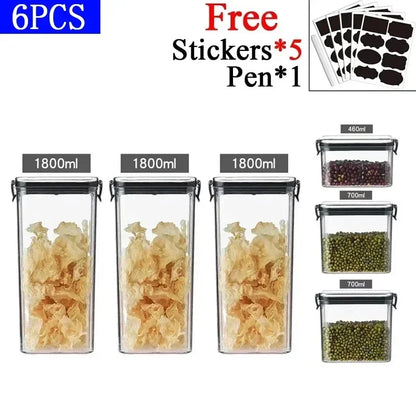 Sealed Jars Kitchen Grain Storage Organizer Large Tank Plastic Moisture-proof Storage Box Stackable Household Seasoning Jars Set