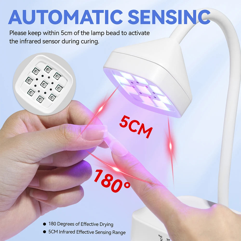 YOKEFELLOW Mini Led UV Nail Light With Auto Sensor Gooseneck Gel X Nail Lamp for Flash Curing Gel Nail Polish and Nail Tips