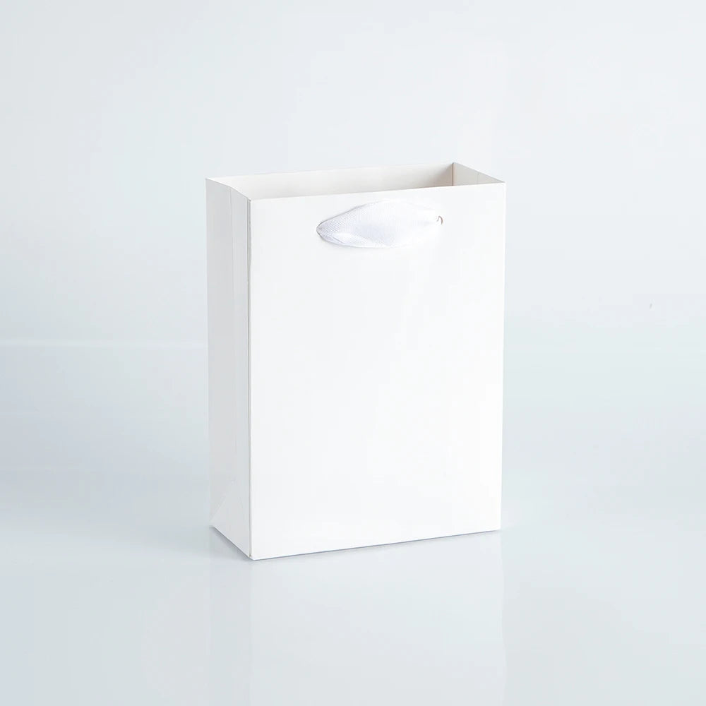 10Pack Bulk Blue White Gift Paper Bags with Ribbon Rope Kraft Handle Shopping Paper Bag 14x7x15cm Fast Food Take Away Packaging