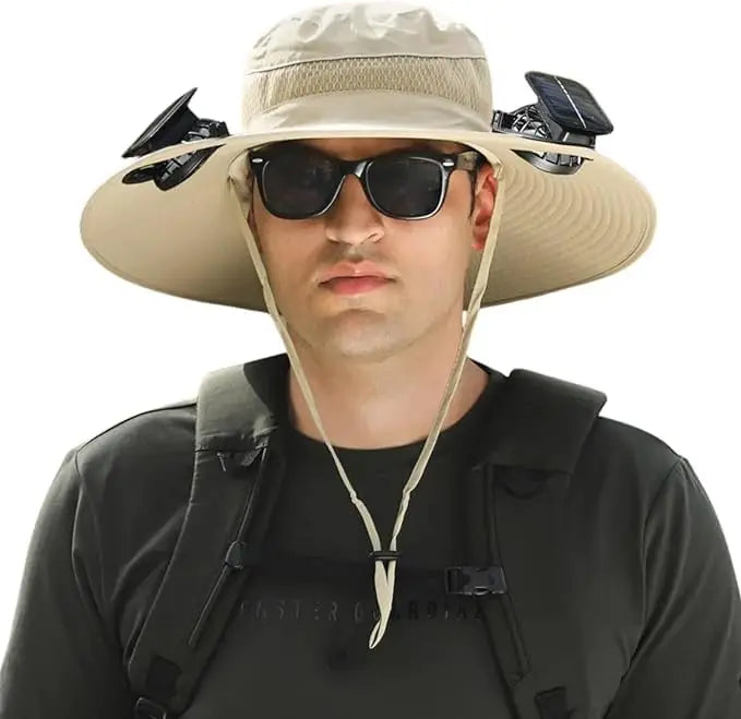 Sun Hat with 2 Solar Fan Fishing Wide Brim Fishing Hat for Outdoor Summer Camping Beach USB & Solar Powered Caps Sun Protection