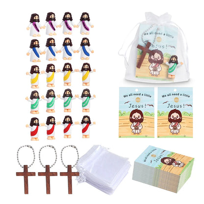 20Sets Easter Tiny Jesus Toys Include 20 Mini Jesus Figurine 20 Cards And Organza Bags Little Jesus Religious Gift