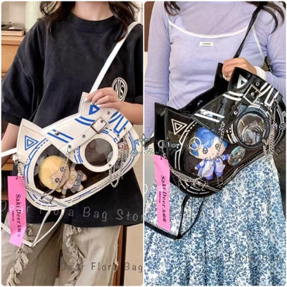 Y2K Kawaii Cat Ita Bag Cute PU Backpack Girls Transparent Pocket Harajuku Crossbody Bag Women's Fashion DIY Display Shoulder Bag