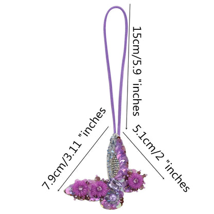 3D Handmade Rhinestone Beaded Coconut tree, butterfly hanging rope Patches Crystal Bag lanyard Patch beading Applique Patch