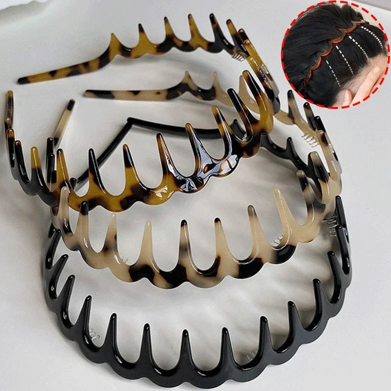 2PCS Fashion Wave Headbands for Women Solid Color Toothed Non-slip Hair Bands Girl Face Wash Sports Hairbands Hair Accessories