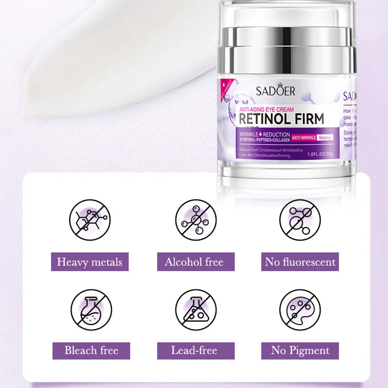 SADOER Retinol Eye Cream Anti Dark Circles Removal Eye Bags Moisturizing Brightening Firming Beauty Eyes Skin Care Products