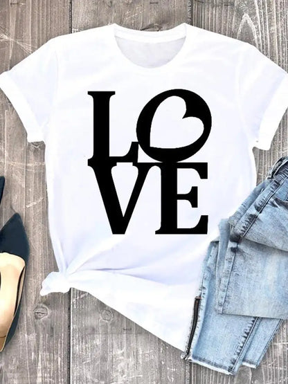 Summer Clothing leopard love heart sweet Fashion Women Tee T-shirts Casual Short Sleeve Regular Female Graphic T Shirt Clothes