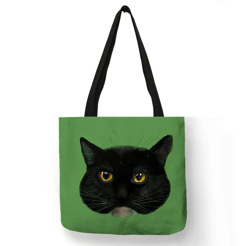 Black Cat Print Animal Art Painting Shopping Hand Bag Women Shoulder Bag Eco Large Graphic Tote Shopper Bag  for Boutique