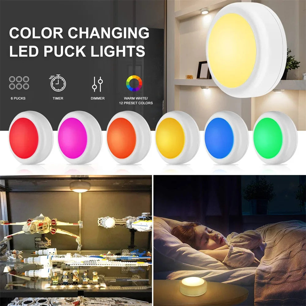 USB Rechargeable LED Puck Light Wireless RGBW Colors Night Light With Remote Control For Bed Room Closet Kitchen