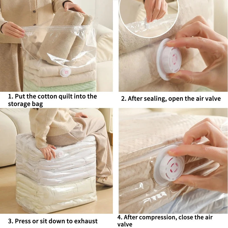 1-5pcs Thick Vacuum Compression Bag No Need Pump Cubic Large Plastic Vacuum Bags Quilt Clothes Storage Bags Travel Packing Bag