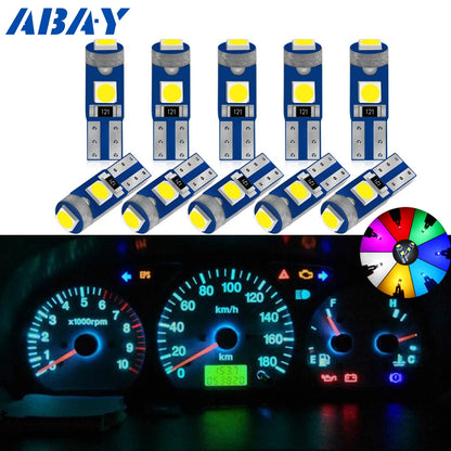 10pcs T5 Led Bulb 3SMD 3030 Chips Super Bright Car Board Instrument Panel Lamp Auto Dashboard Warming Indicator Wedge Light 12V
