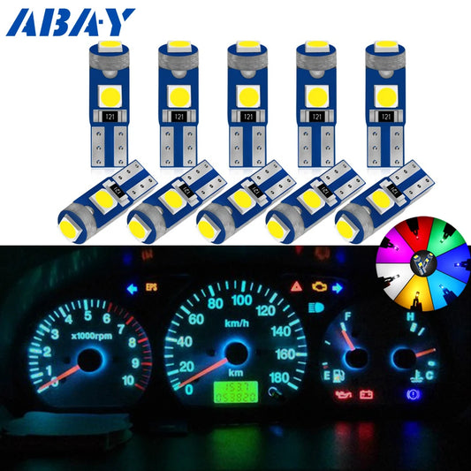 10pcs T5 Led Bulb 3SMD 3030 Chips Super Bright Car Board Instrument Panel Lamp Auto Dashboard Warming Indicator Wedge Light 12V
