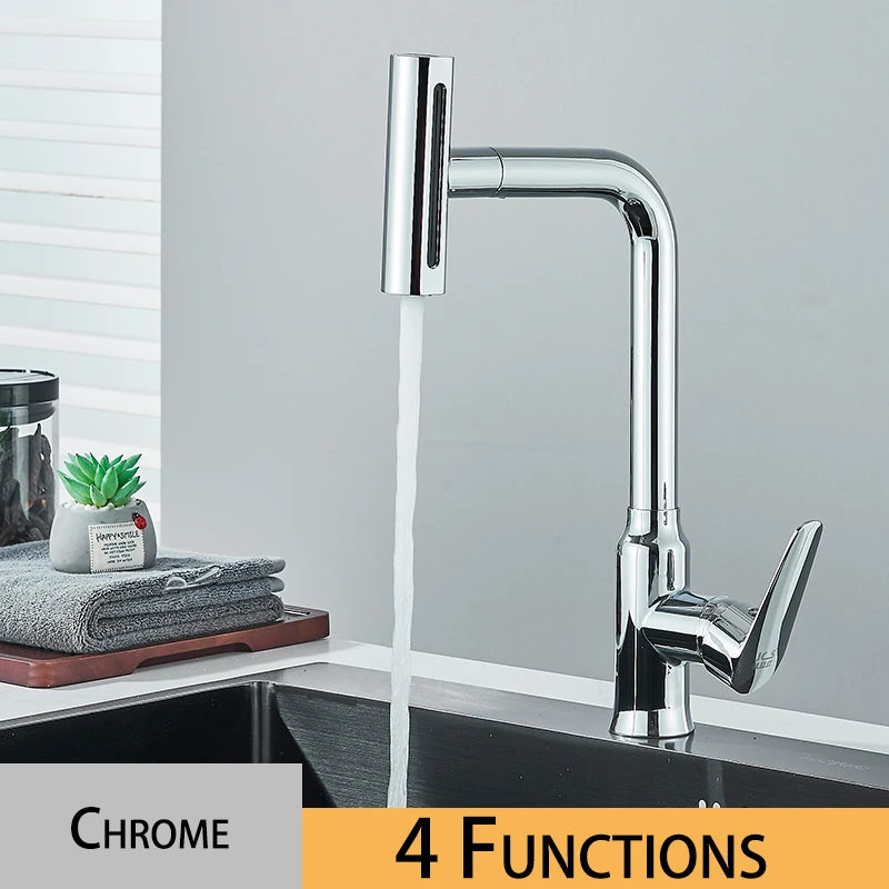 Wanmivezlo Kitchen Faucet Big Waterfall Spout Pull Out Sprinkler Single Handle Deck Mount Cold Hot Faucet