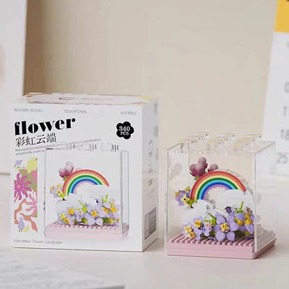 New product 7345-7348 Star Flower Language Rainbow Bouquet Assembled Toys Girls Rose Building Block Ornaments
