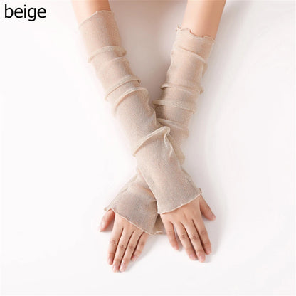 Summer Fashion Lady Gauze Sun Protection Sleeves Gloves Women Thin Long Fingerless Arm Warmers Sunscreen UV Breathable Mittens