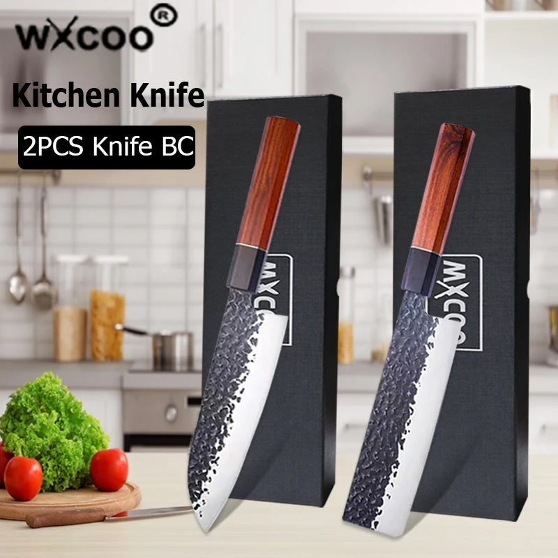 1-5pcs Japanese Chef Knife Hand-forged Kitchen Knife Sharpening Rod High Carbon Steel Boning Knife Santoku Knife and Accessories