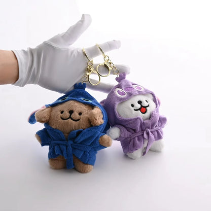 Cute Bathrobe Bear Dog Plush Keychain Kawaii Bathrobe Dress up Bag Pendant Soft Stuffed Accessories Toys For BIrthday Gift