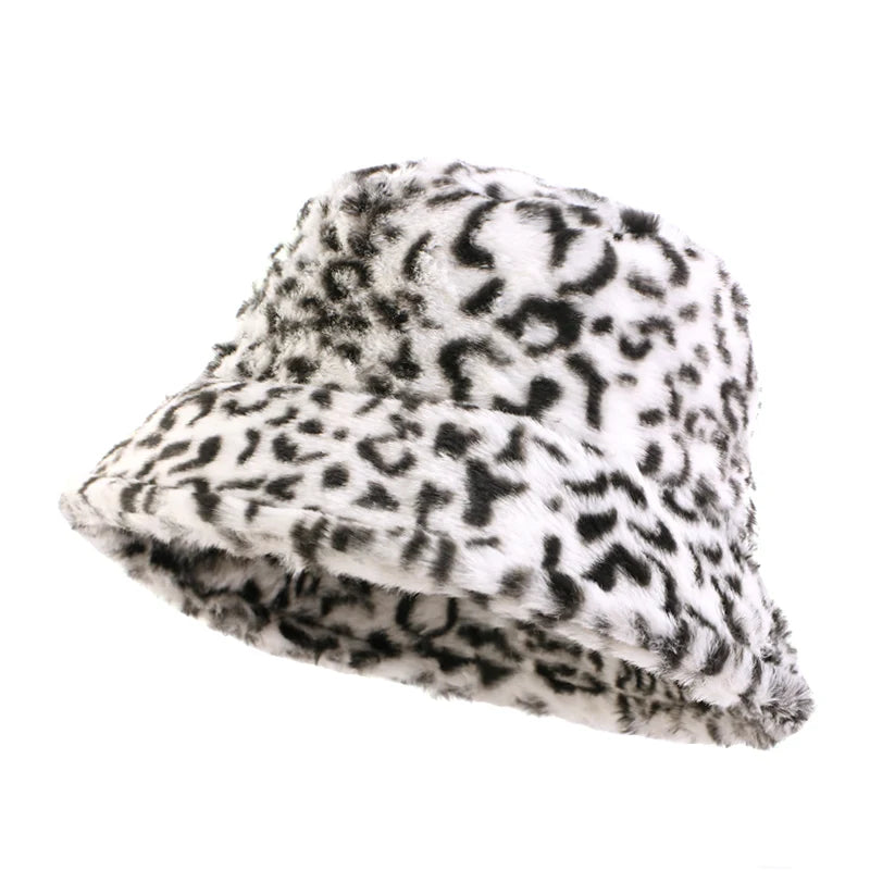 Autumn Winter Leopard Print Bucket Hat Thick Soft Warm Plush Fisherman Hat Fashion Outdoor Sun Protection Caps For Men Women