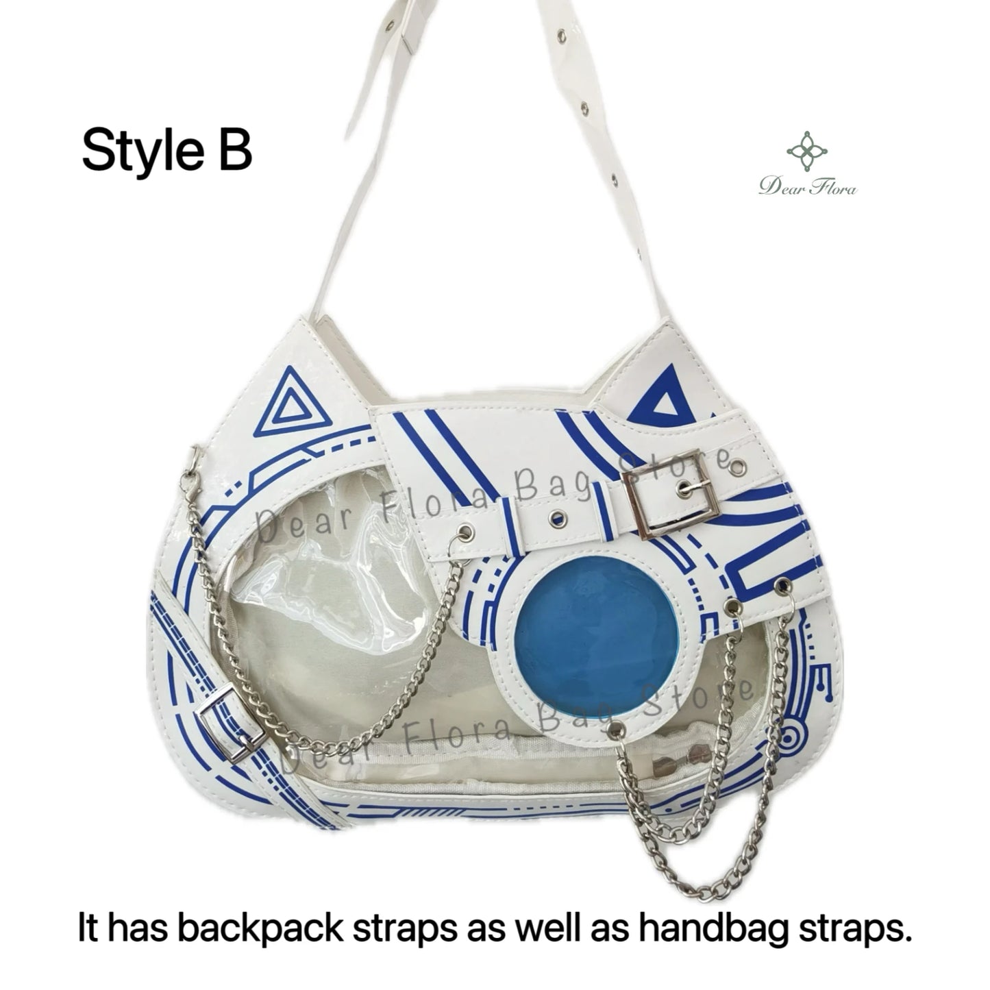 Y2K Kawaii Cat Ita Bag Cute PU Backpack Girls Transparent Pocket Harajuku Crossbody Bag Women's Fashion DIY Display Shoulder Bag