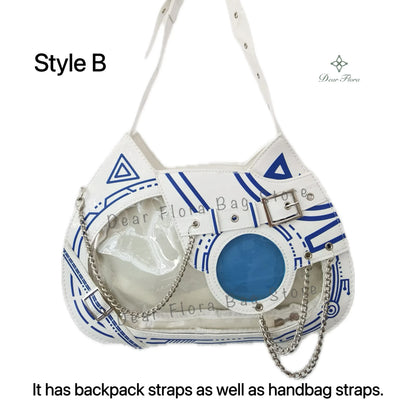 Y2K Kawaii Cat Ita Bag Cute PU Backpack Girls Transparent Pocket Harajuku Crossbody Bag Women's Fashion DIY Display Shoulder Bag