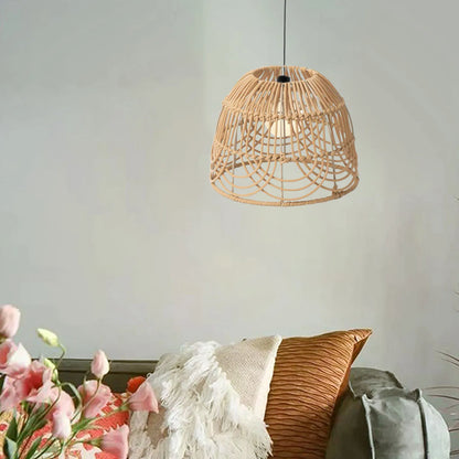 Weave Rattan Lampshade Retro Chandelier Light Cover Ceiling Pendant Lamp Cover for Home Living Room Bedroom Teahouse Hotel