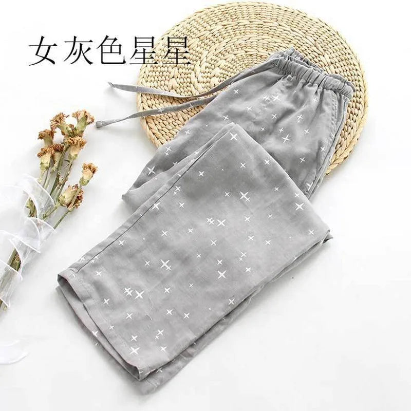 Spring Autumn Women 100%Cotton Sleep Bottoms Female Loose Plus Size Night Trousers Sleepwear Pants Lovers Casual Star Home Pants