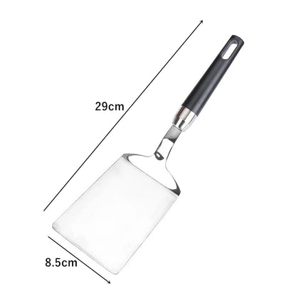 Stainless Steel Square Head Steak Cooking Spatula Wood Handle  Pizza Shovel Pancake Beef Turner Scraper BBQ Utensils For Kitchen