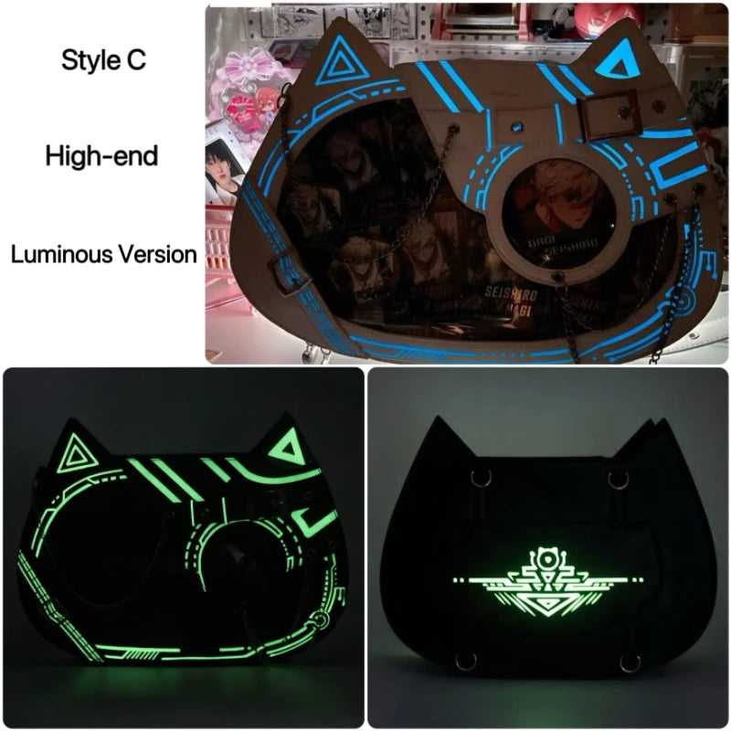 Y2K Kawaii Cat Ita Bag Cute PU Backpack Girls Transparent Pocket Harajuku Crossbody Bag Women's Fashion DIY Display Shoulder Bag