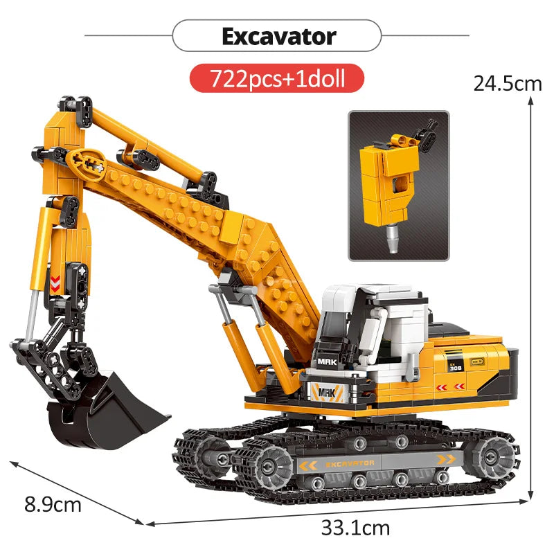ZKZC City Engineering Vehicle Excavating Machine Building Block Dump Truck Hang Vehicle Brick Toys Series Children Gifts