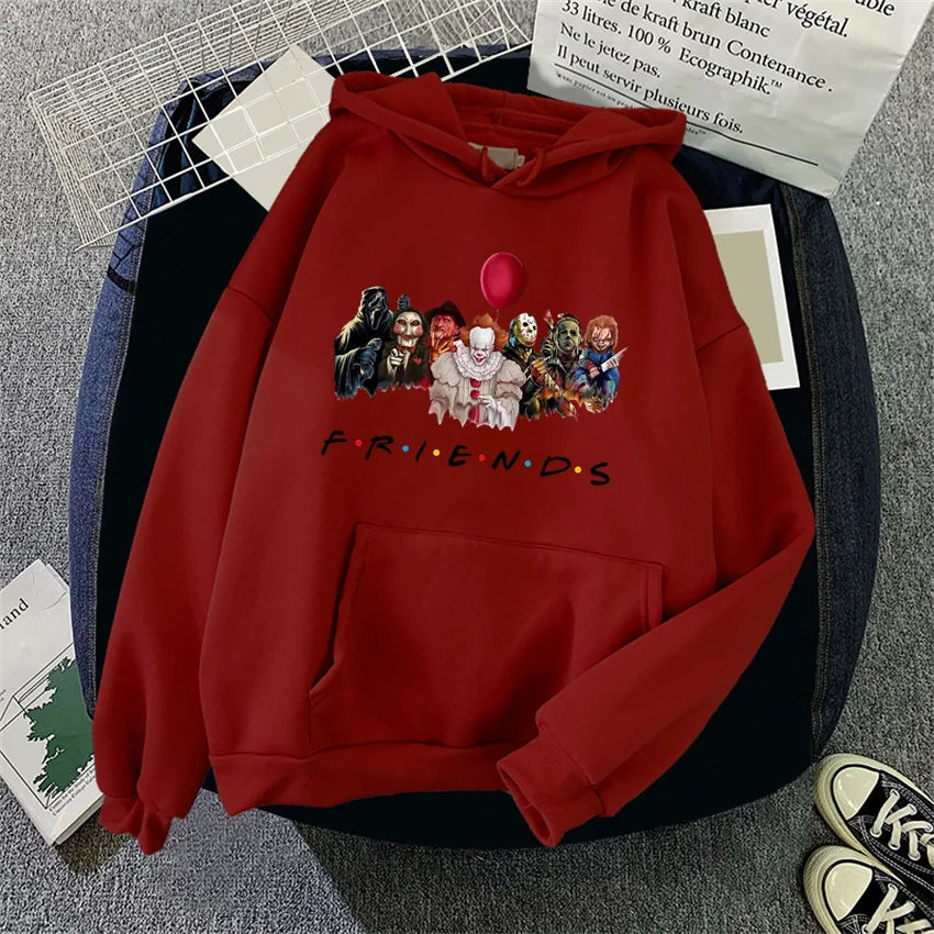 Women Hoodies Japanese Anime Demon Friend print Hip Hop Fleece Woman Casual Pullover Unisex Streetwear Male Y2K Clothes Hoody