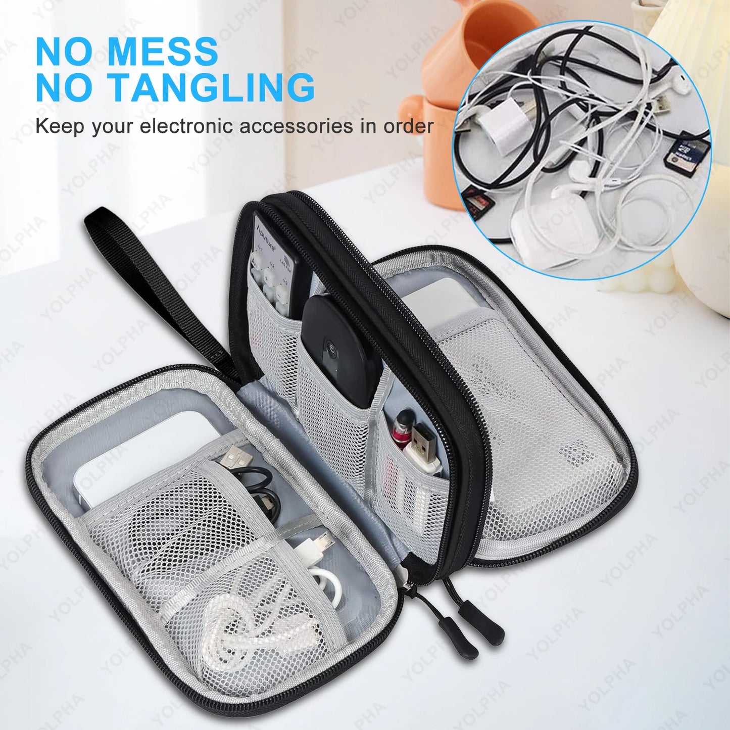 Waterproof Cable Organizer Travel Cord Pouch Electronics Accessories Case Multi Compartment Portable Data Cable Storage Bag